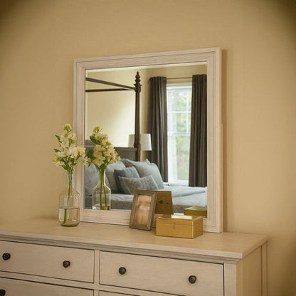 Valena Dresser Mirror, Beveled Glass, White Solid Wood Frame, 45 Inch