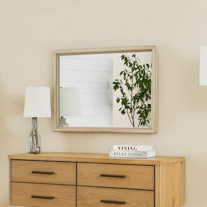 Myna Dresser Mirror, Beveled Glass, Oak Brown Solid Wood, 34x45