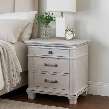 Leyne Nightstand, 3 Drawers, Farmhouse Weathered Gray Solid Wood, 26 Inch