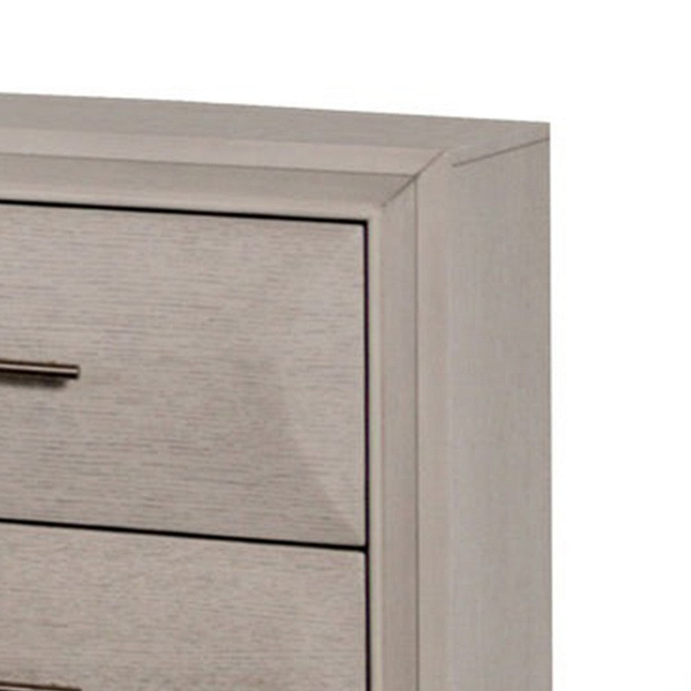 Nitz Nightstand, 2 Drawers, White Solid Wood, Metal Handles, 27 Inch