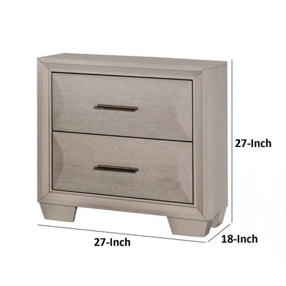 Nitz Nightstand, 2 Drawers, White Solid Wood, Metal Handles, 27 Inch