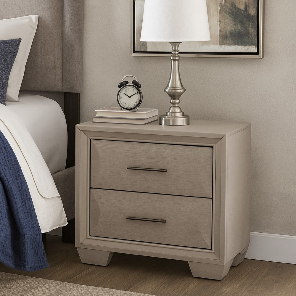 Nitz Nightstand, 2 Drawers, White Solid Wood, Metal Handles, 27 Inch