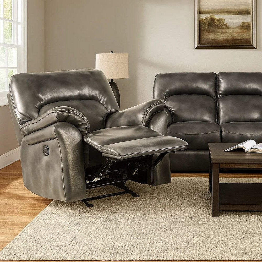 Josy Manual Recliner Sofa, Pillow Top, Dark Gray Faux Leather, 88 Inch