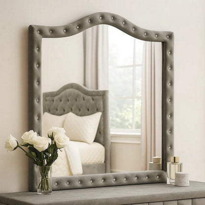 Cyl Vanity Dresser Mirror, Geometric Metallic Gray Backlit LED Frame