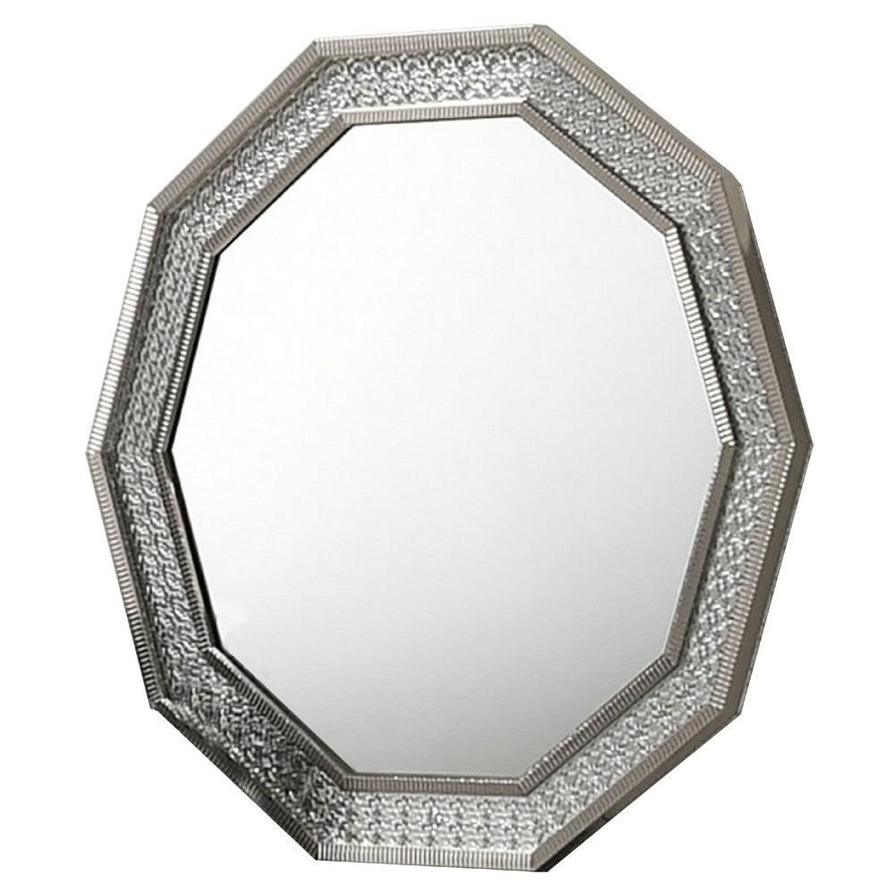 Cyl Vanity Dresser Mirror, Geometric Metallic Gray Backlit LED Frame