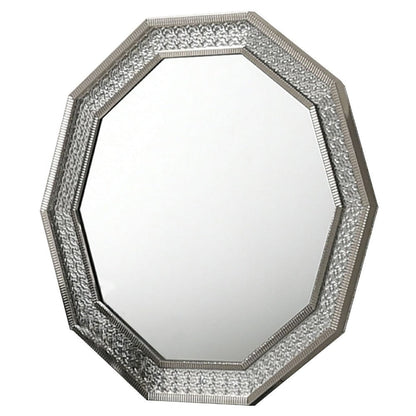 Cyl Vanity Dresser Mirror, Geometric Metallic Gray Backlit LED Frame