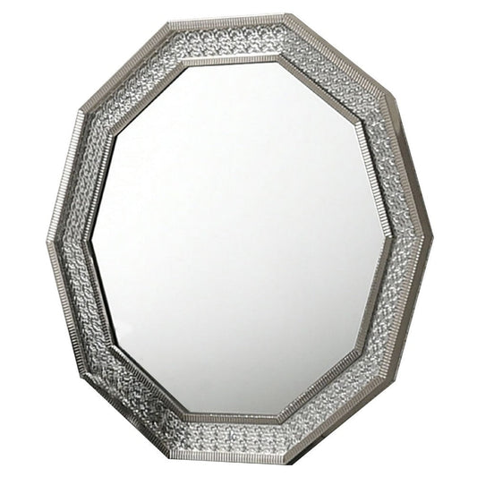 Cyl Vanity Dresser Mirror, Geometric Metallic Gray Backlit LED Frame