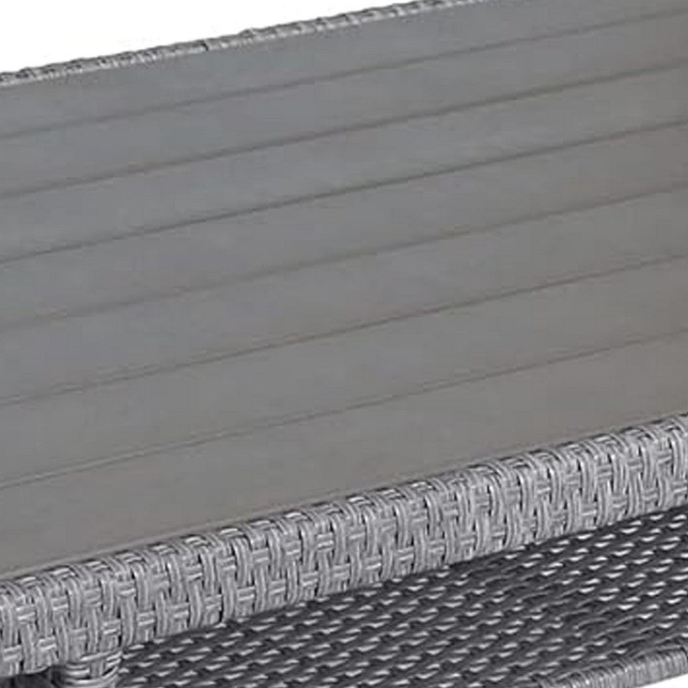 Maria Outdoor Dining Table, 57 Inch Top w/ Shelf, Gray Rattan Woven