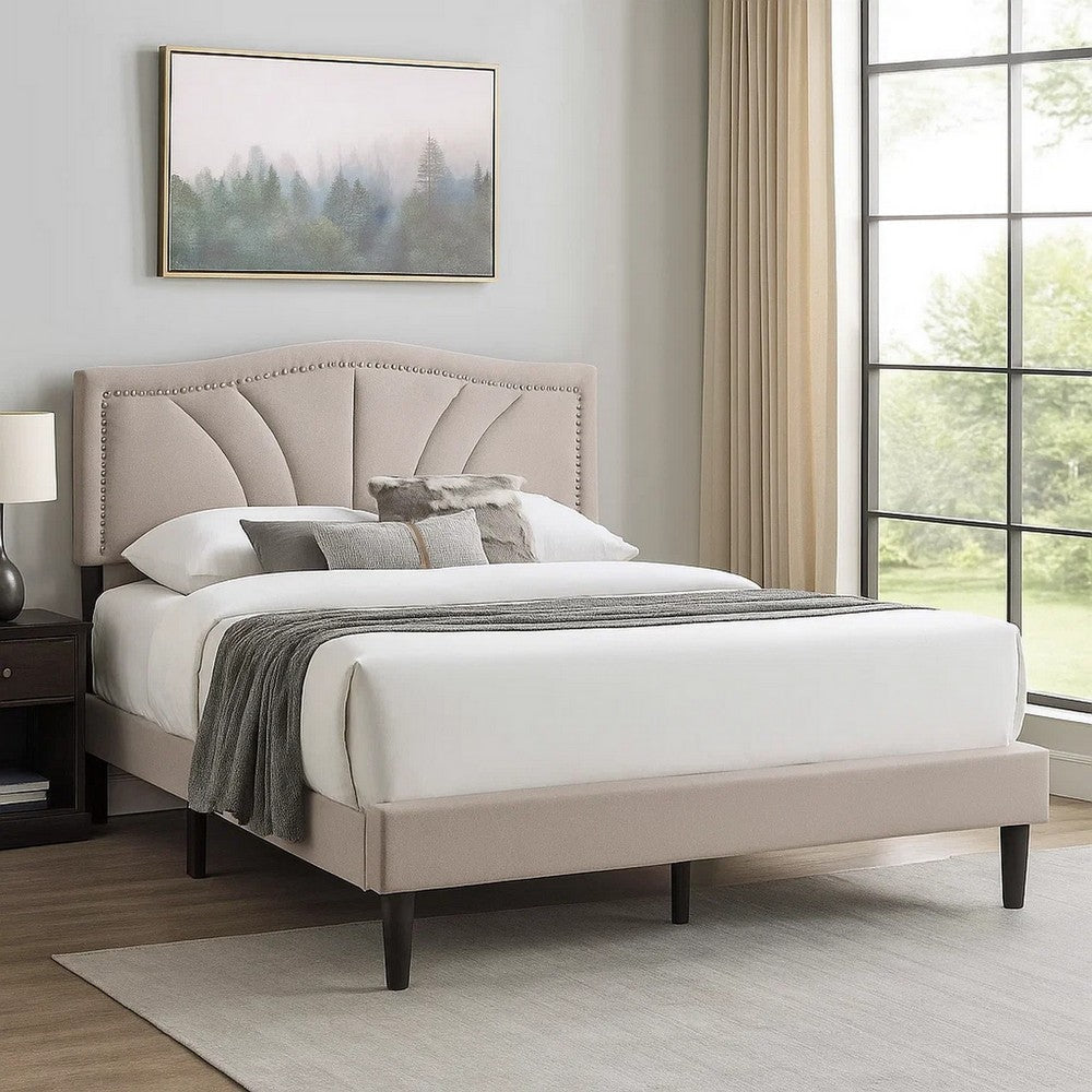Carie Full Bed, Charcoal Gray Burlap Upholstery, Padded Headboard