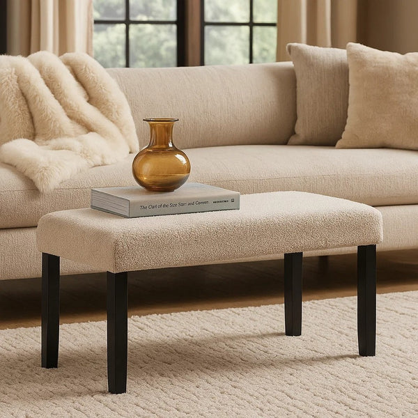 Arun Dining Bench, Beige Fabric, Black Rubberwood, 41 Inch Foam Seat