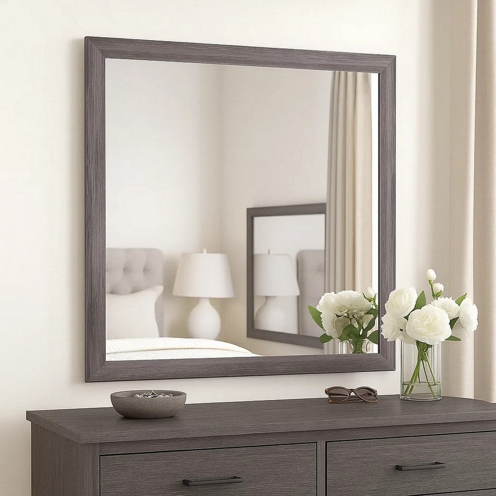 Dresser Mirror, Foil Gray Solid Wood, 35x39 Broad Frame Design