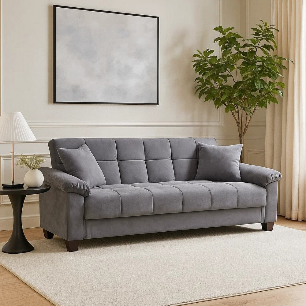 Gary Convertible Sofa with Fold-Down Table, Metal Legs, Black Fabric