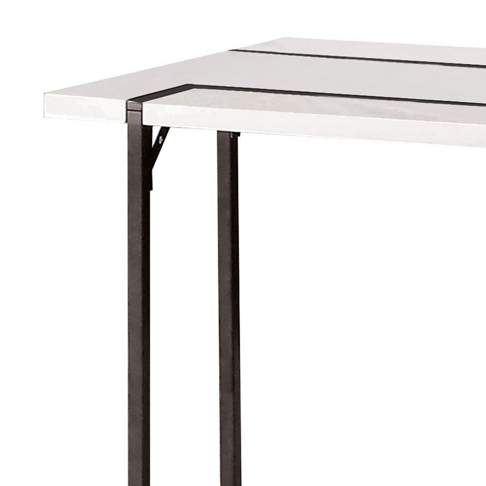 Iry Side End Table, Black Steel Sled Base, 22 Inch, Gloss White Lacquer
