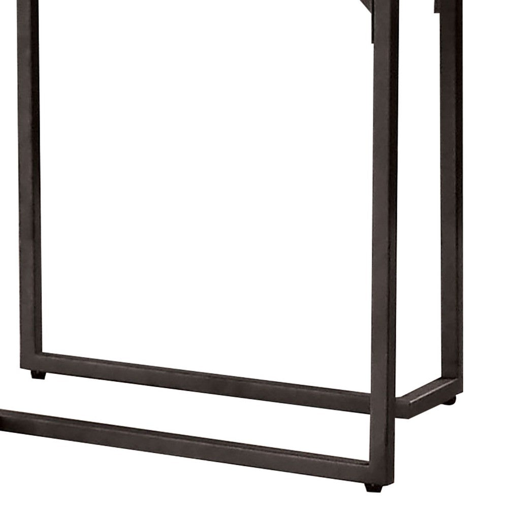 Iry Side End Table, Black Steel Sled Base, 22 Inch, Gloss White Lacquer