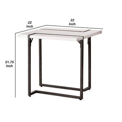 Iry Side End Table, Black Steel Sled Base, 22 Inch, Gloss White Lacquer