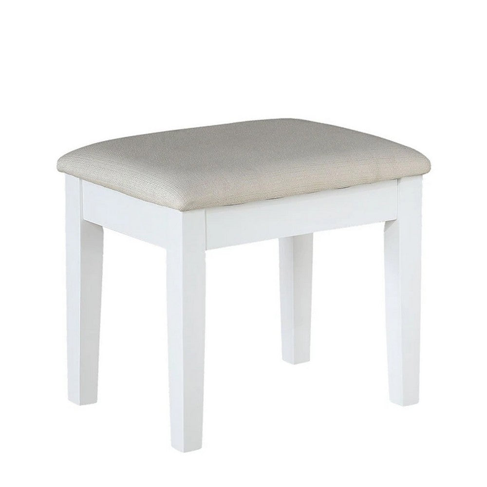 Texo 3pc White Vanity Table Set with LED Mirror and Beige Padded Stool