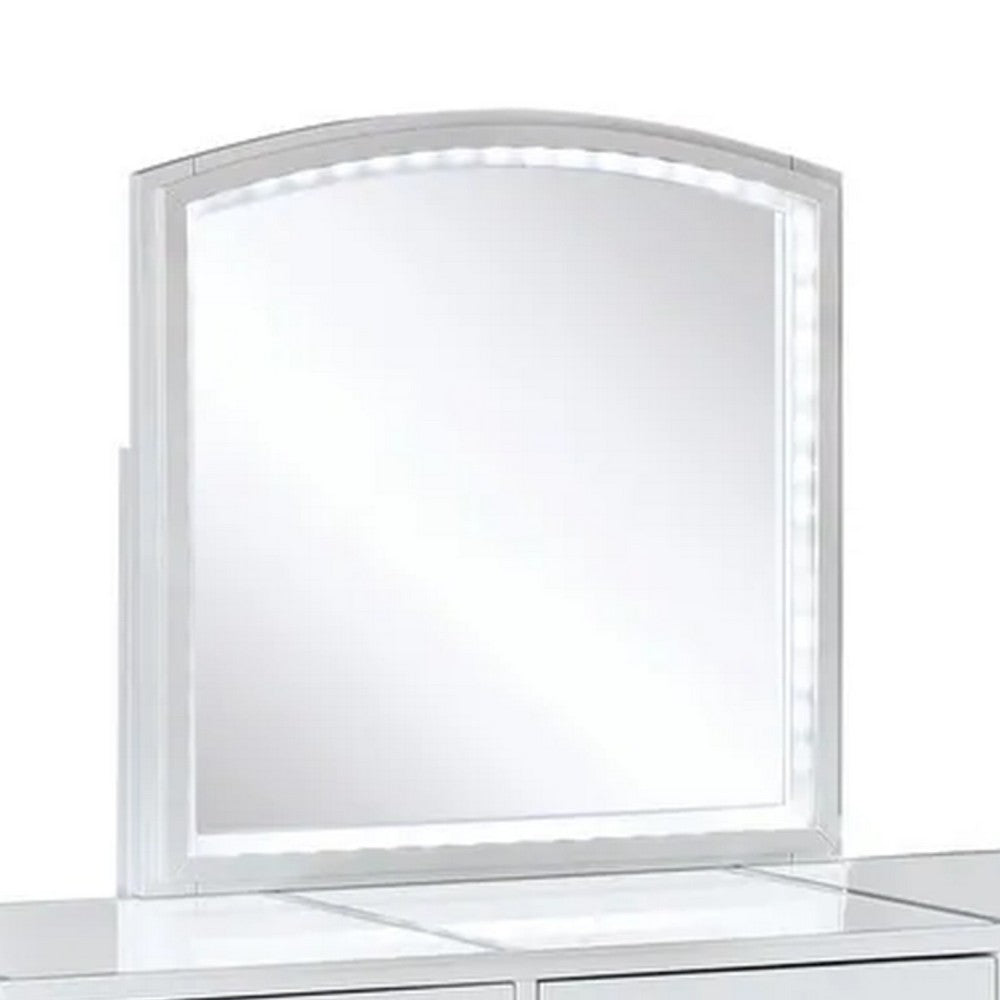 Texo 3pc White Vanity Table Set with LED Mirror and Beige Padded Stool