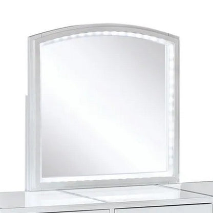 Texo 3pc White Vanity Table Set with LED Mirror and Beige Padded Stool