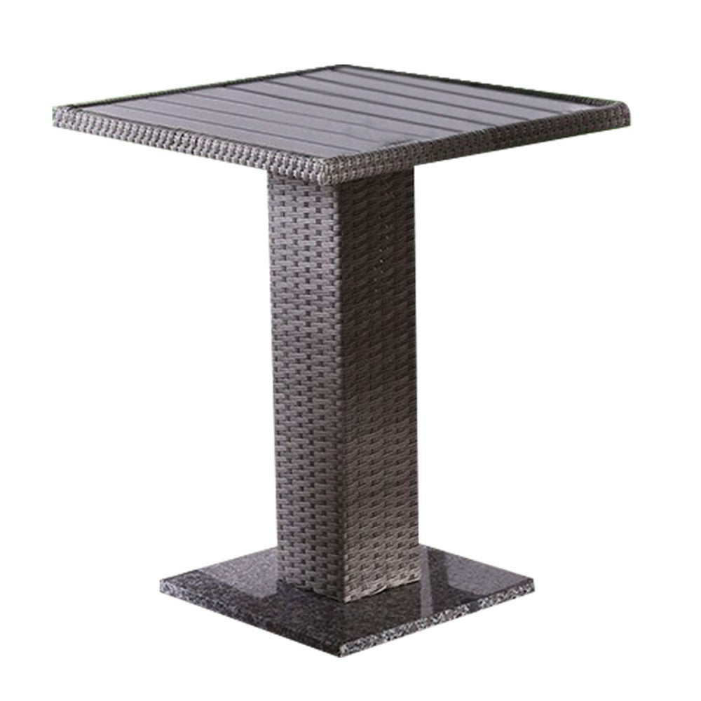 Nia Bistro Outdoor Table, Marble Base, Gray PE Rattan Frame, 27 Inch
