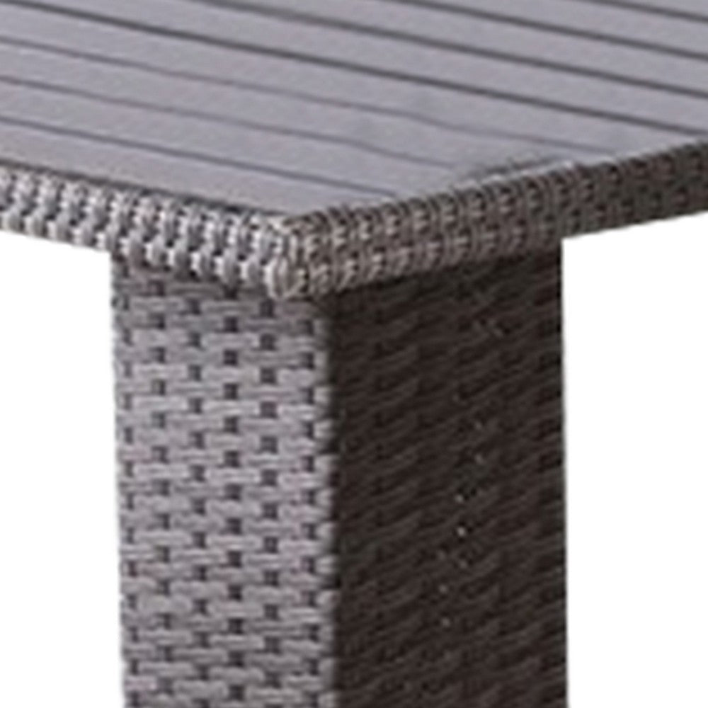 Nia Bistro Outdoor Table, Marble Base, Gray PE Rattan Frame, 27 Inch