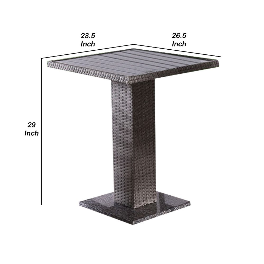Nia Bistro Outdoor Table, Marble Base, Gray PE Rattan Frame, 27 Inch