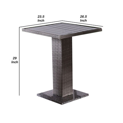 Nia Bistro Outdoor Table, Marble Base, Gray PE Rattan Frame, 27 Inch