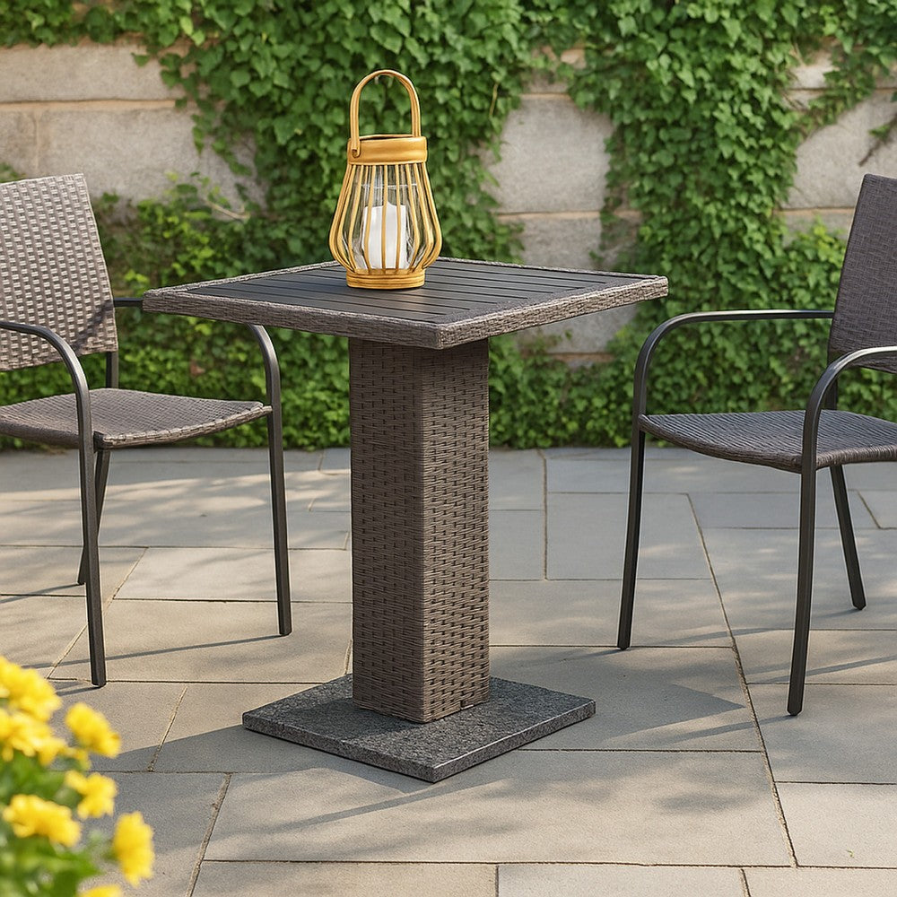 Nia Bistro Outdoor Table, Marble Base, Gray PE Rattan Frame, 27 Inch