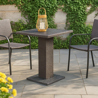 Nia Bistro Outdoor Table, Marble Base, Gray PE Rattan Frame, 27 Inch