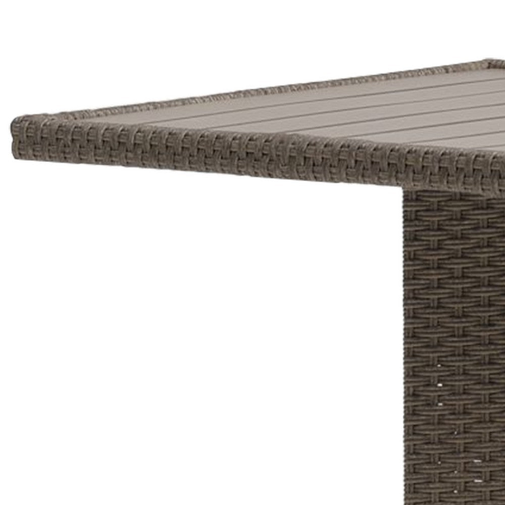 Nia Bistro Outdoor Table, Marble Base, Brown PE Rattan Frame, 27 Inch