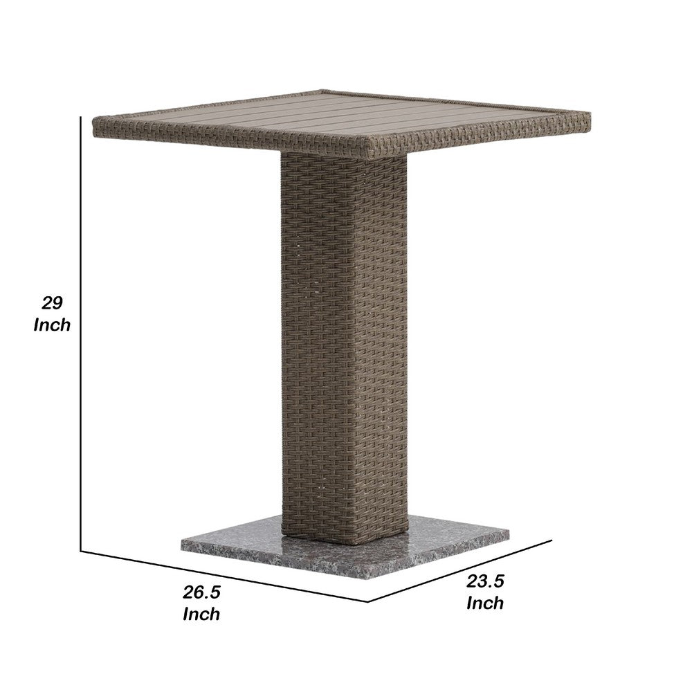 Nia Bistro Outdoor Table, Marble Base, Brown PE Rattan Frame, 27 Inch