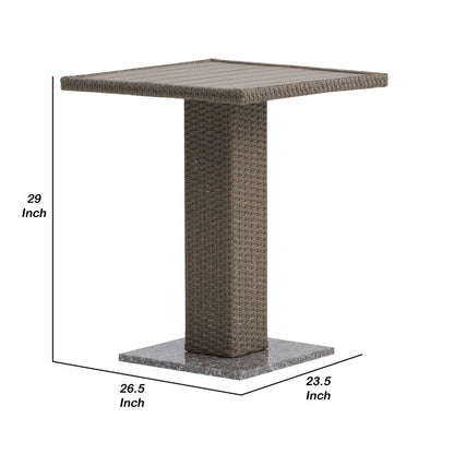 Nia Bistro Outdoor Table, Marble Base, Brown PE Rattan Frame, 27 Inch