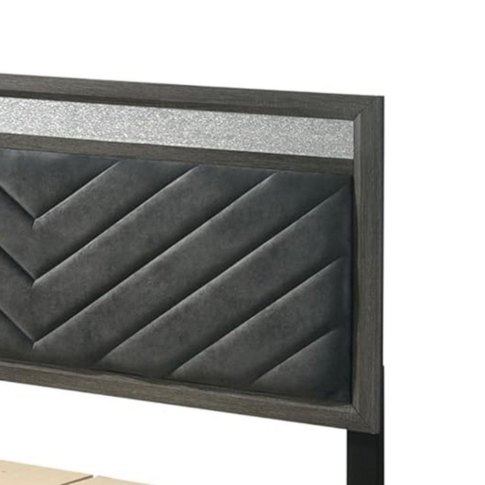 Lito Full Size Bed w Padded Headboard, 2 Footboard Drawers, Gray
