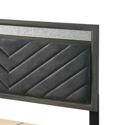 Lito Full Size Bed w Padded Headboard, 2 Footboard Drawers, Gray