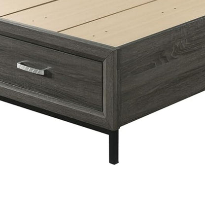 Lito Full Size Bed w Padded Headboard, 2 Footboard Drawers, Gray
