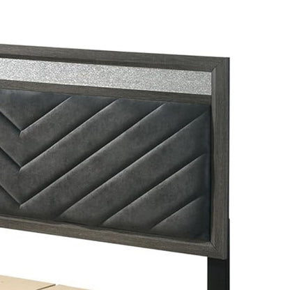Lito Queen Size Bed w Padded Headboard, 2 Footboard Drawers, Gray