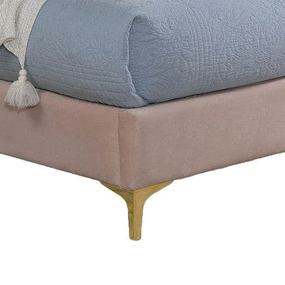 Pevy Twin Size Bed, Tufted Wingback in Light Pink Velvelike Upholstery