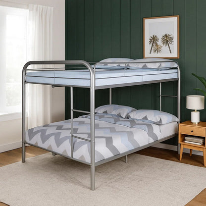 Fegy Twin over Full Bunk Bed with Ladder and Rails, White Metal Frame