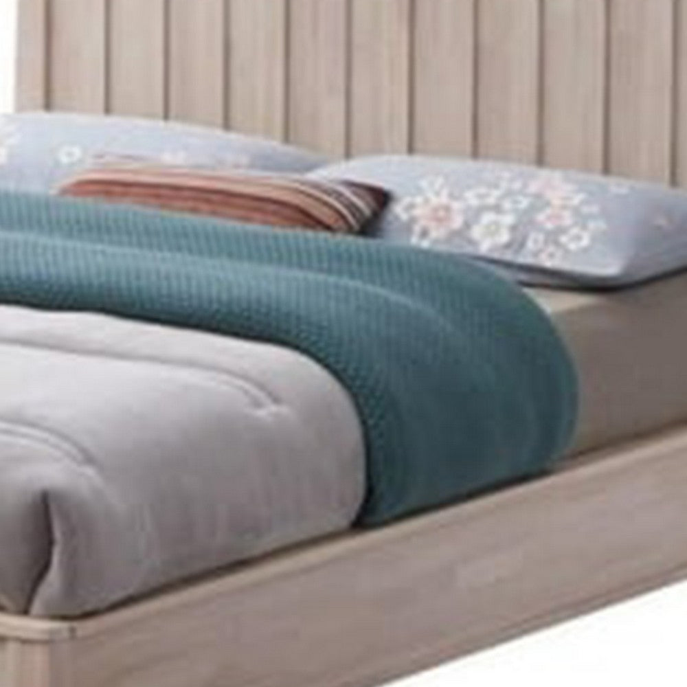 Vasu Full Size Bed, Reeded Headboard, Whitewash Solid Rubberwood