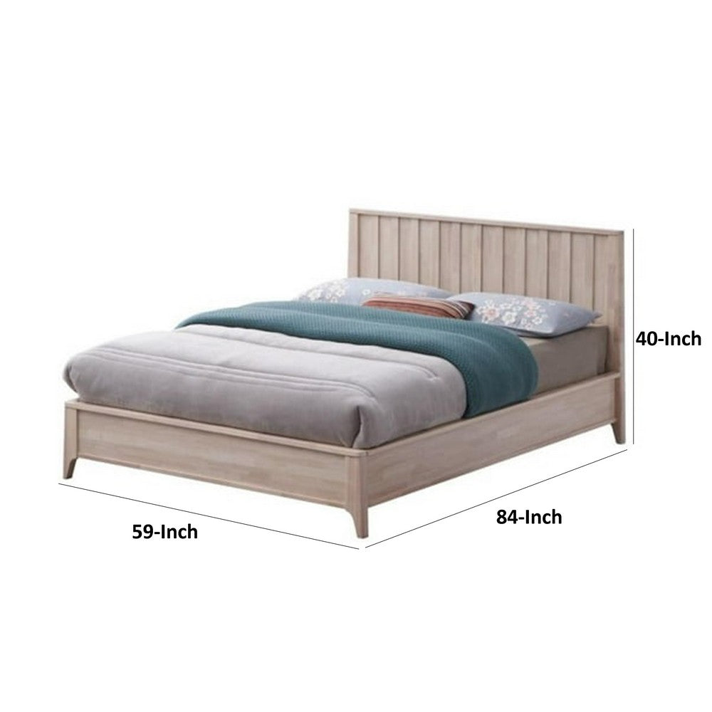 Vasu Full Size Bed, Reeded Headboard, Whitewash Solid Rubberwood