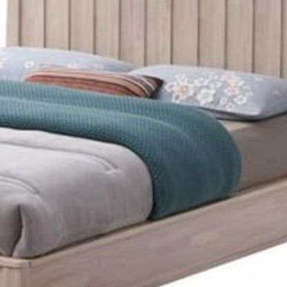 Vasu Twin Size Bed, Reeded Headboard, Whitewash Solid Rubberwood
