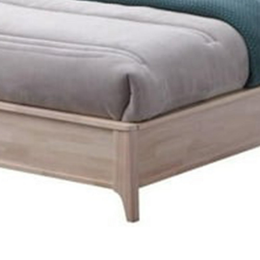 Vasu Twin Size Bed, Reeded Headboard, Whitewash Solid Rubberwood