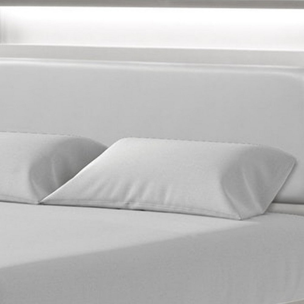 Broy Full Size Bed w LED Bookcase Headboard, Champagne Silver Veneer