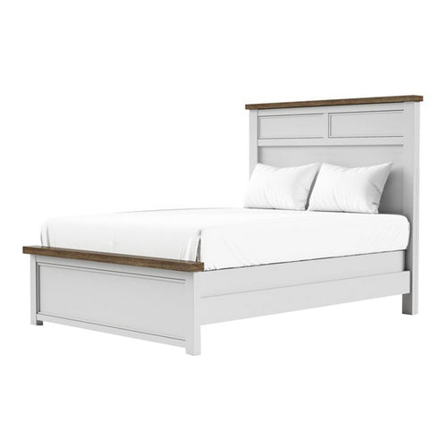 Tela Full Size Bed w Recessed Panel Headboard, Dark Brown Trim, White