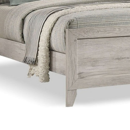 Miot Queen Size Bed w Headboard Shelves, Weathered White Wash Tone