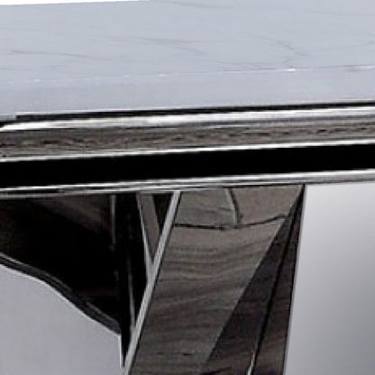 Vily Side End Table, 24 Inch Faux Marble Top, V-Style Chrome Pedestal