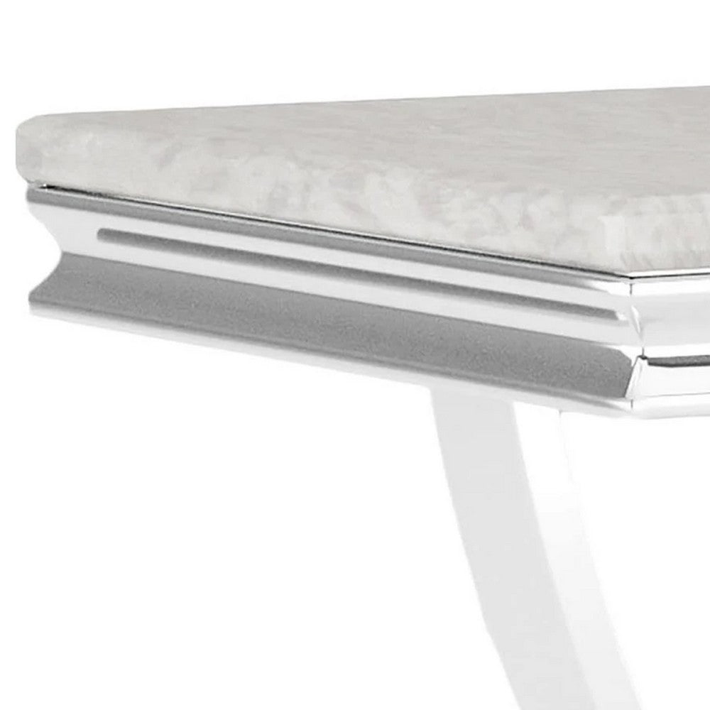 Wety Side End Table, 24 Inch Faux Marble Top, Curved Chrome Pedestal