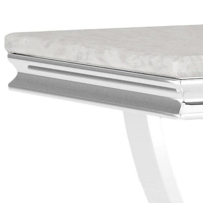 Wety Side End Table, 24 Inch Faux Marble Top, Curved Chrome Pedestal