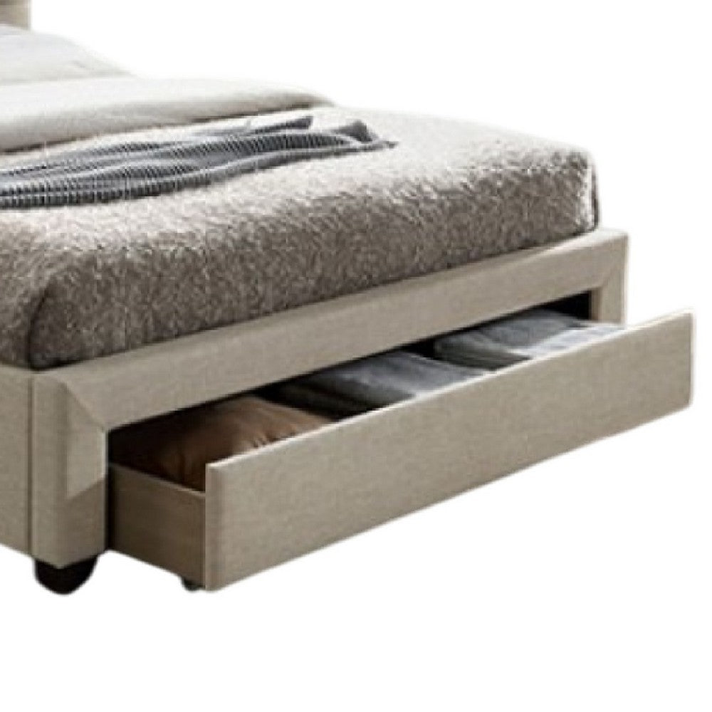 Sya Full Size Bed w Button Tufted Upholstery, Underbed Storage, Beige