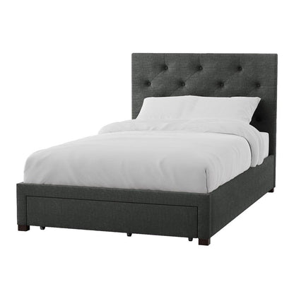 Sya Full Size Bed w Tufted Headboard, Underbed Storage, Dark Gray