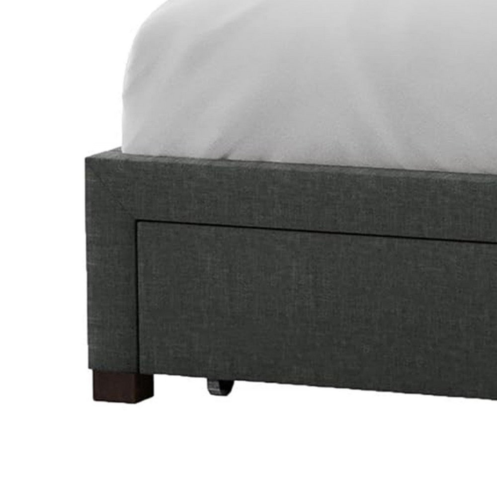 Sya Twin Size Bed w Tufted Headboard, Underbed Storage, Dark Gray